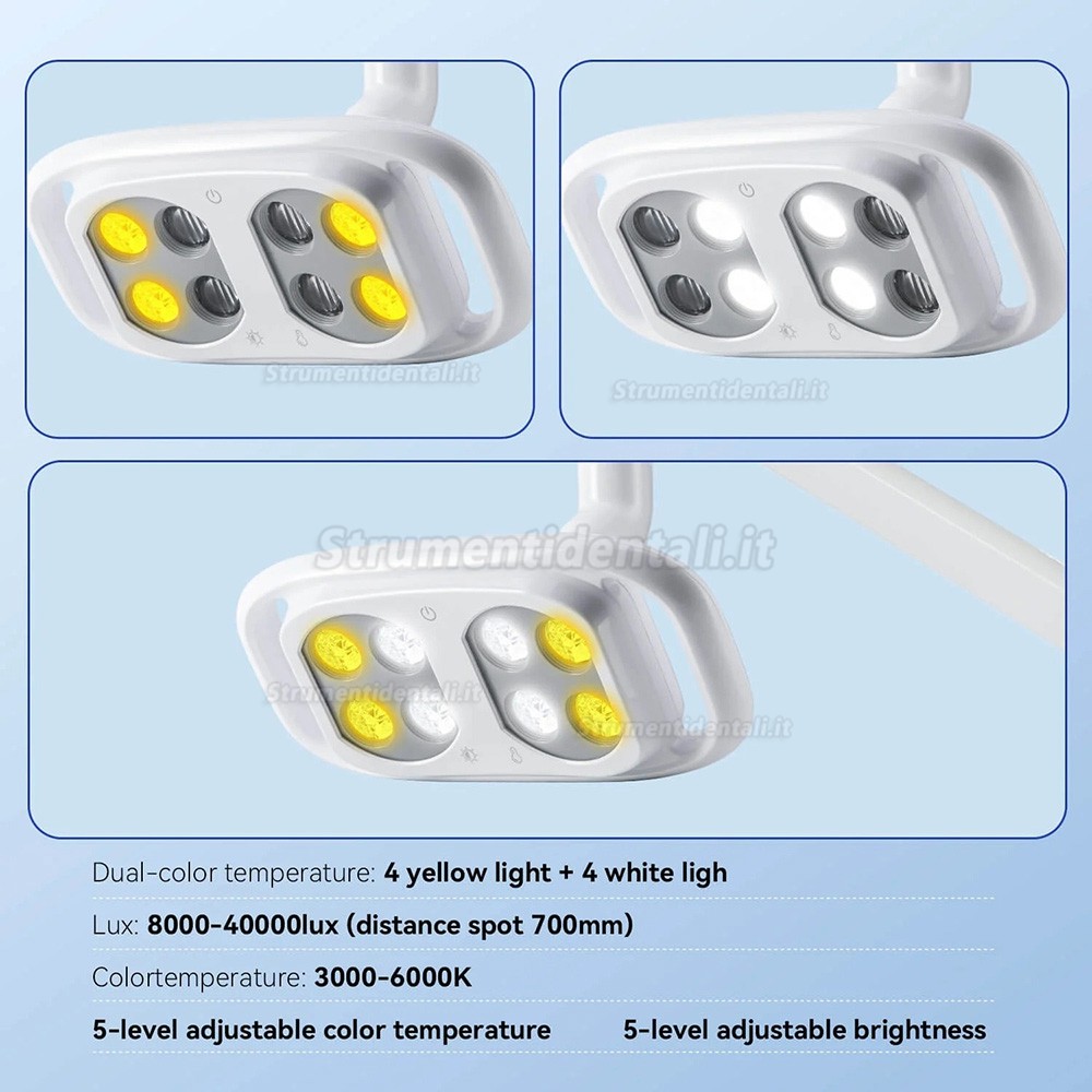 Lampada per poltrona odontoiatrica con induttiva infrarossi, 8 LED, 10 W, regolabile a due colori